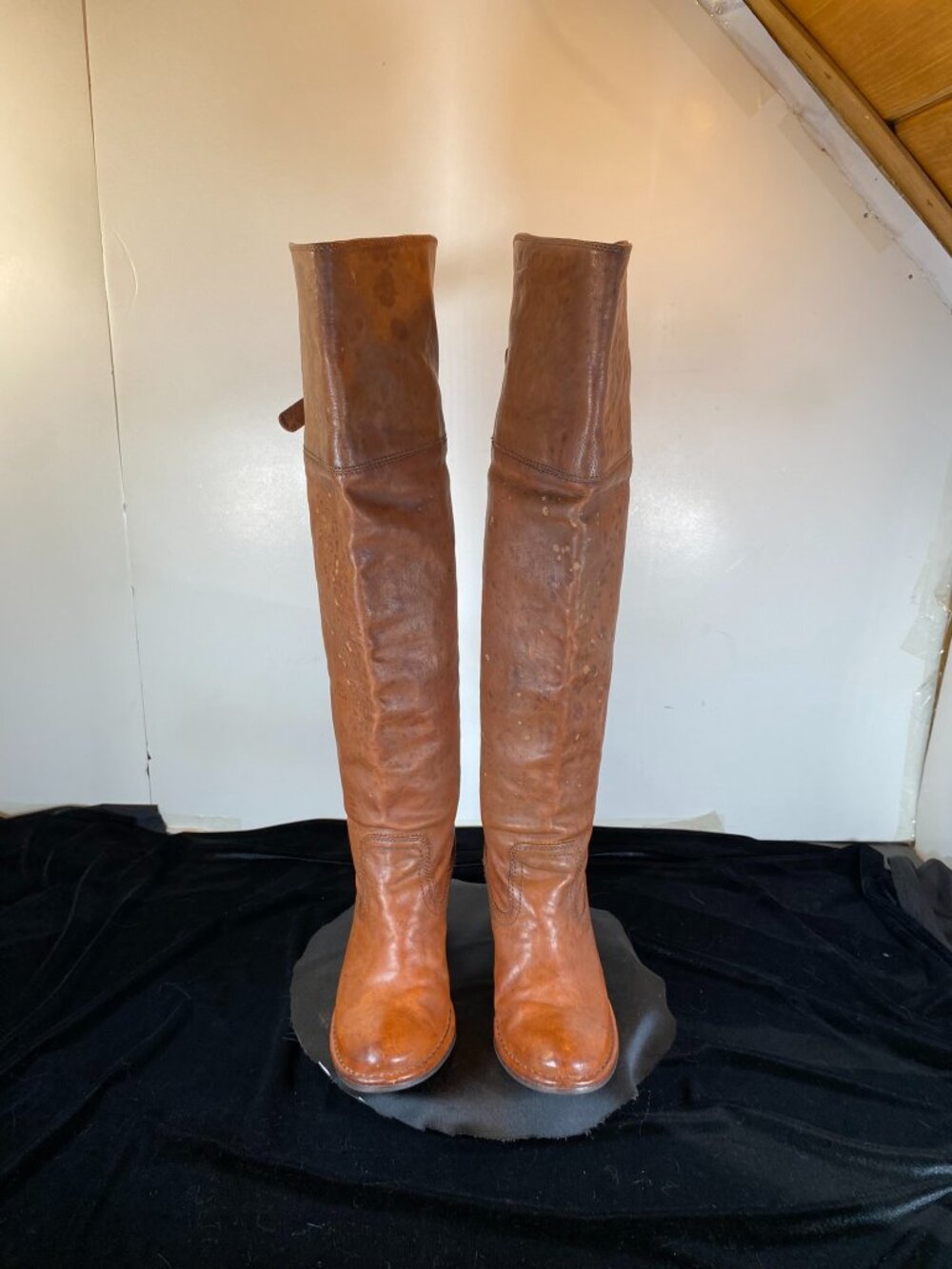 Frye Women's 7B Jane Tall Cuff Over The Knee Boots Brown Distressed Leather